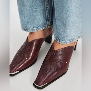 Free People Roxi Mule Shoes - Cabernet Leather Sz 8